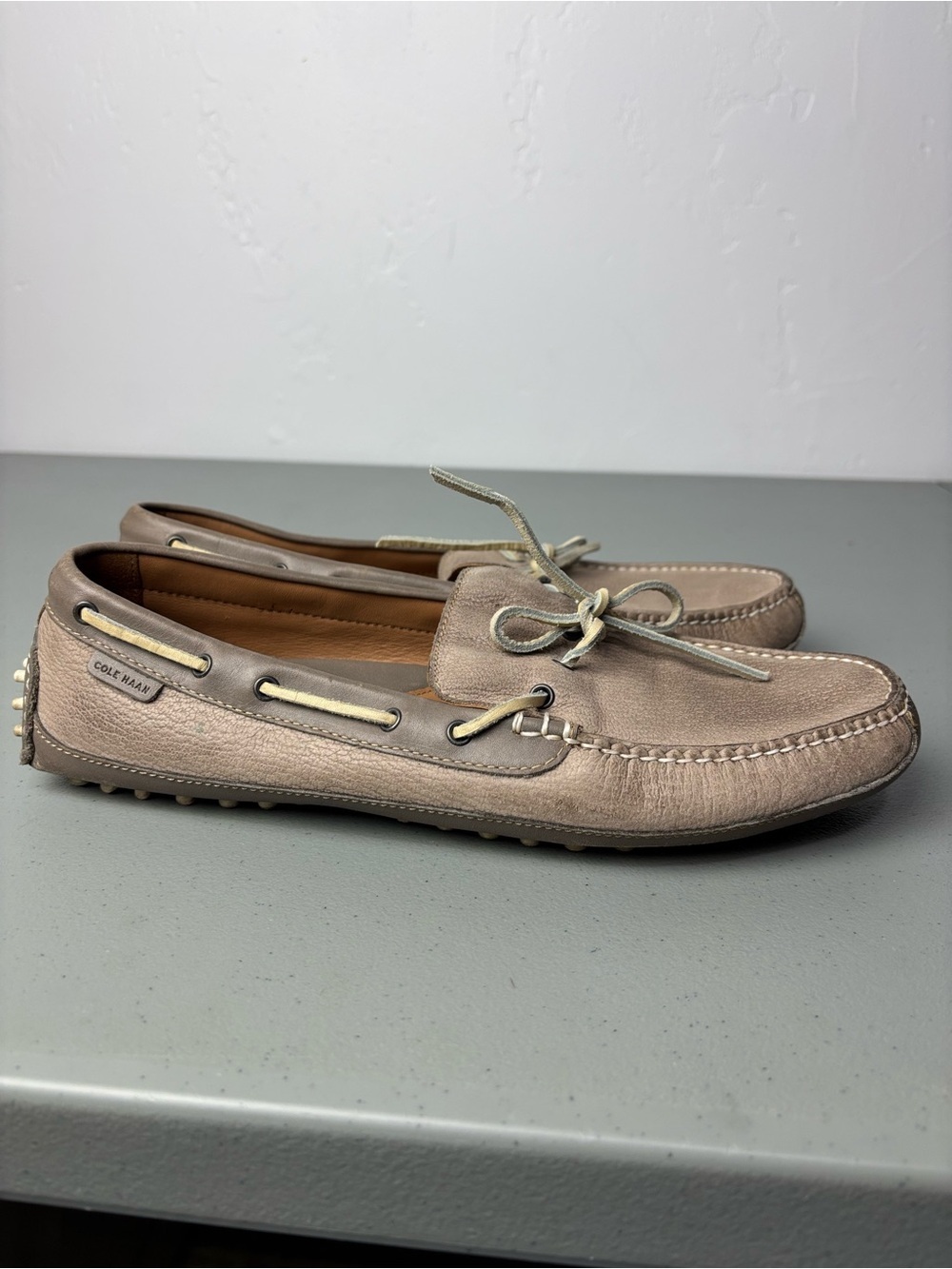 Cole Haan Men’s Taupe Leather Driving Loafers Size 10 Slip On Comfort